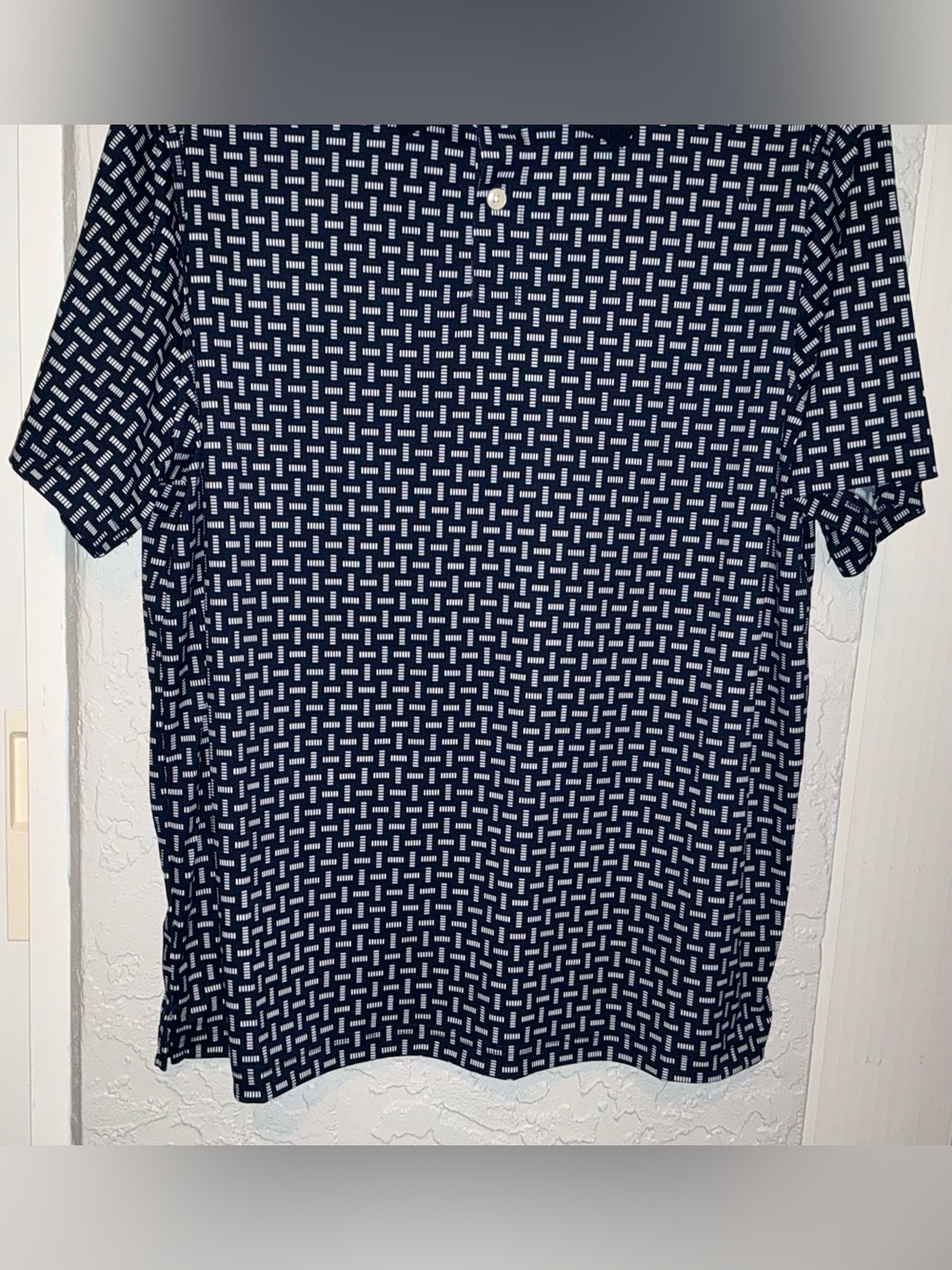 Goodfellow & Co Navy and White Geometric-Print Polo (NWT) - Picture 3 of 7